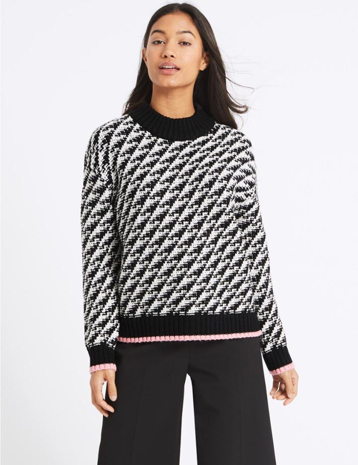 Marks & Spencer Cotton Blend Dogtooth Textured Jumper Cream Mix