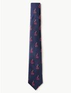 Marks & Spencer Pure Silk Peacock Print Tie Navy Mix