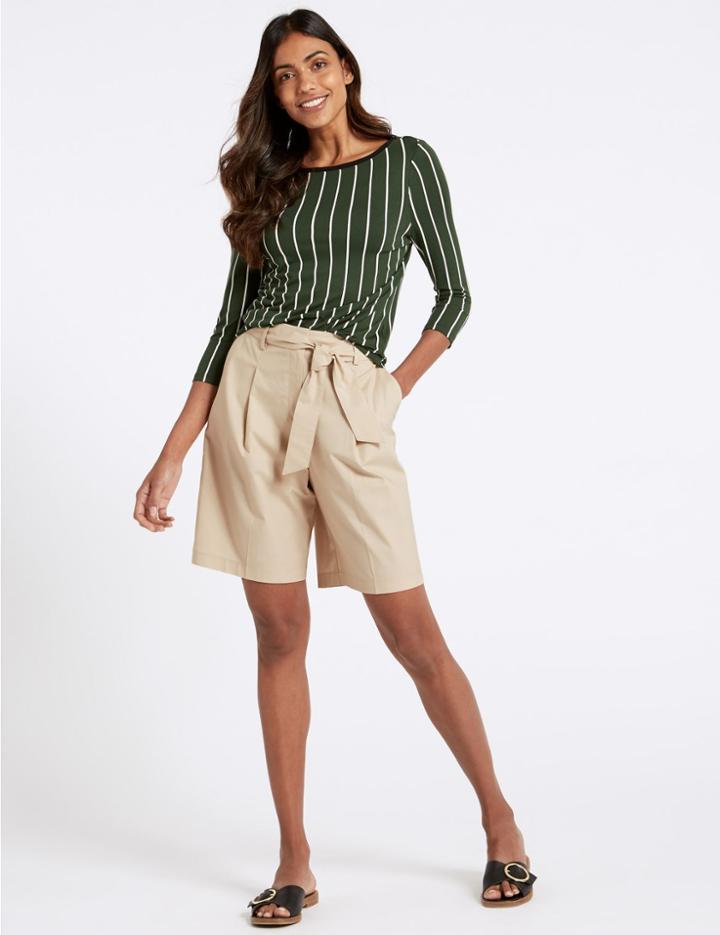 Marks & Spencer Cotton Rich Tailored Shorts Oyster