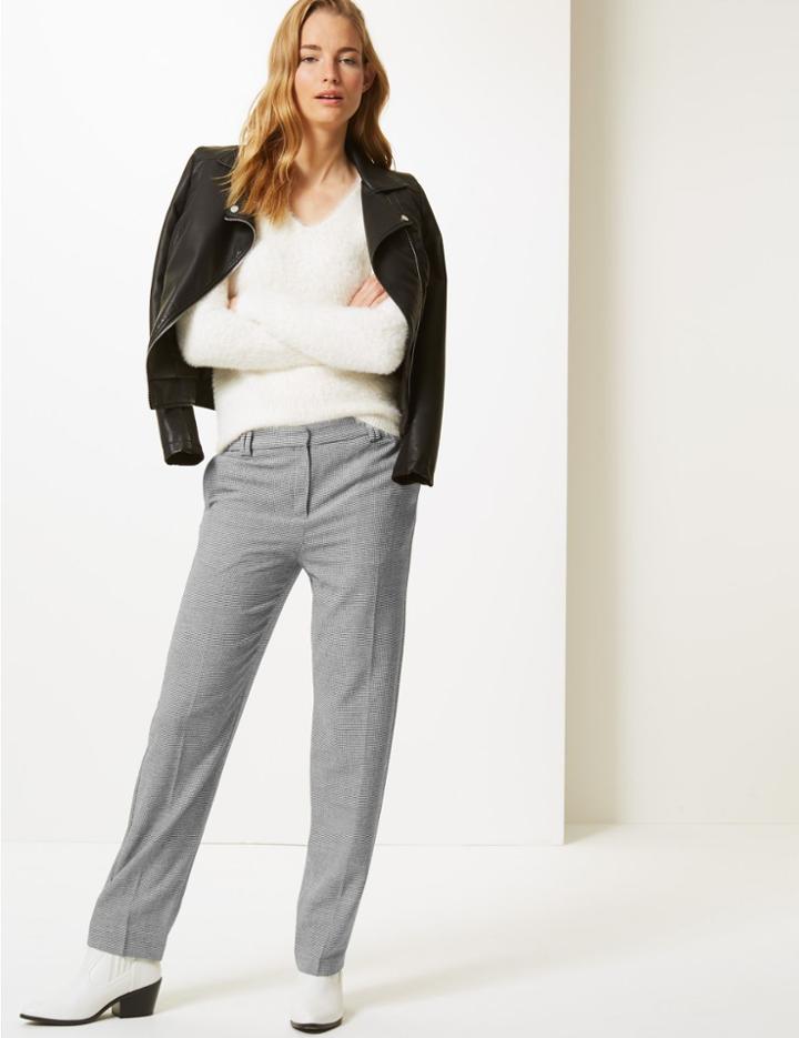 Marks & Spencer Relaxed Straight Leg Checked Trousers Black Mix