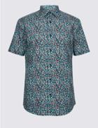 Marks & Spencer Pure Cotton Floral Print Shirt Teal Mix