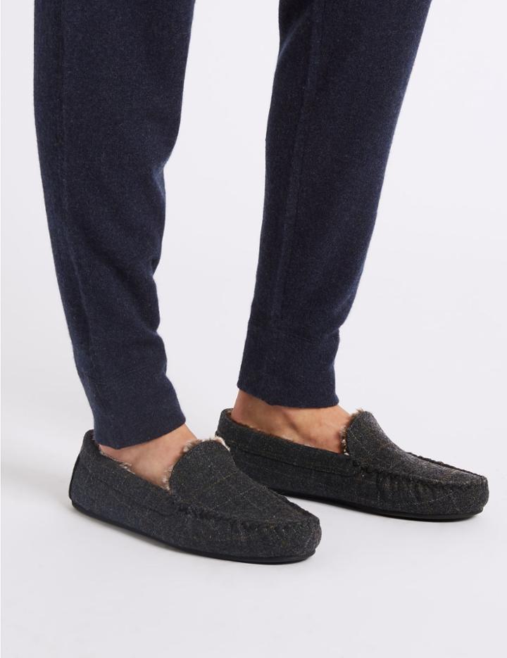 Marks & Spencer Checked Moccasin Slippers With Freshfeet™ Dark Grey