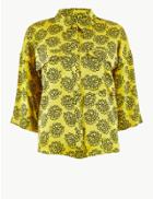 Marks & Spencer Oversized Satin Printed 3/4 Sleeve Shirt Yellow Mix