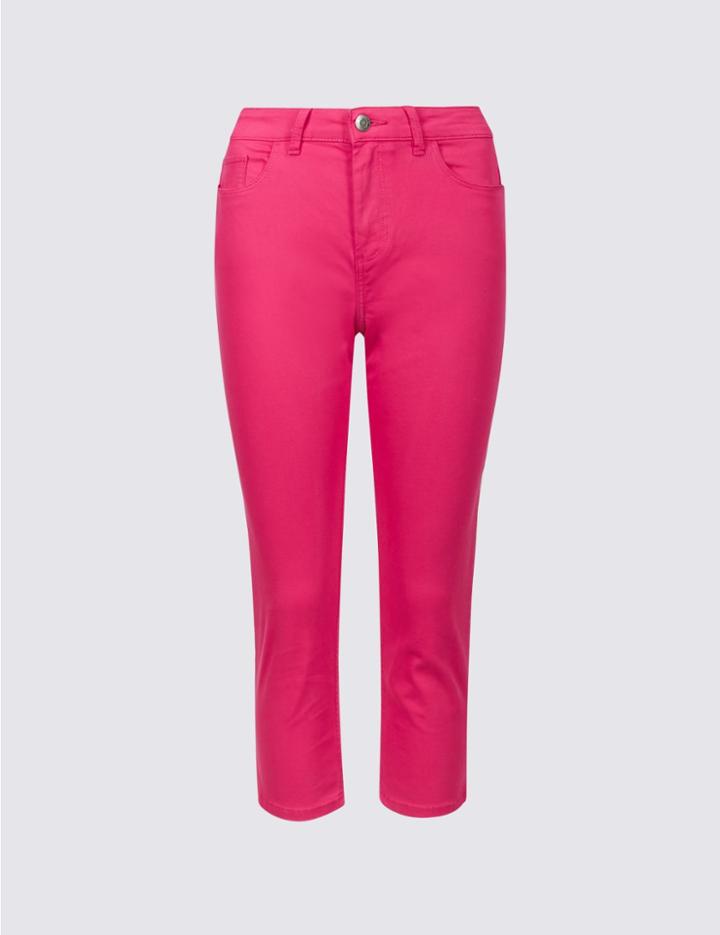 Marks & Spencer Mid Rise Super Skinny Leg Cropped Jeans Hot Pink