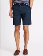Marks & Spencer Cotton Rich Textured Shorts With Belt Navy