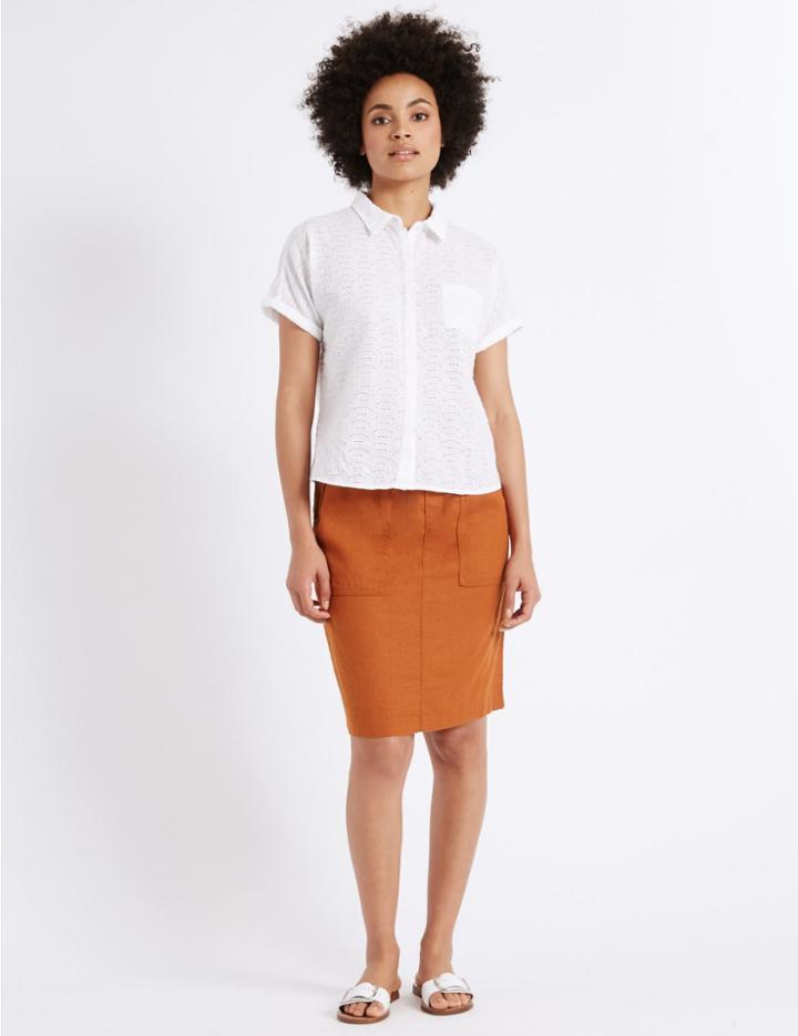 Marks & Spencer Linen Rich Straight Mini Skirt Rust