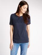 Marks & Spencer Pure Cotton Lace Detail T-shirt Navy