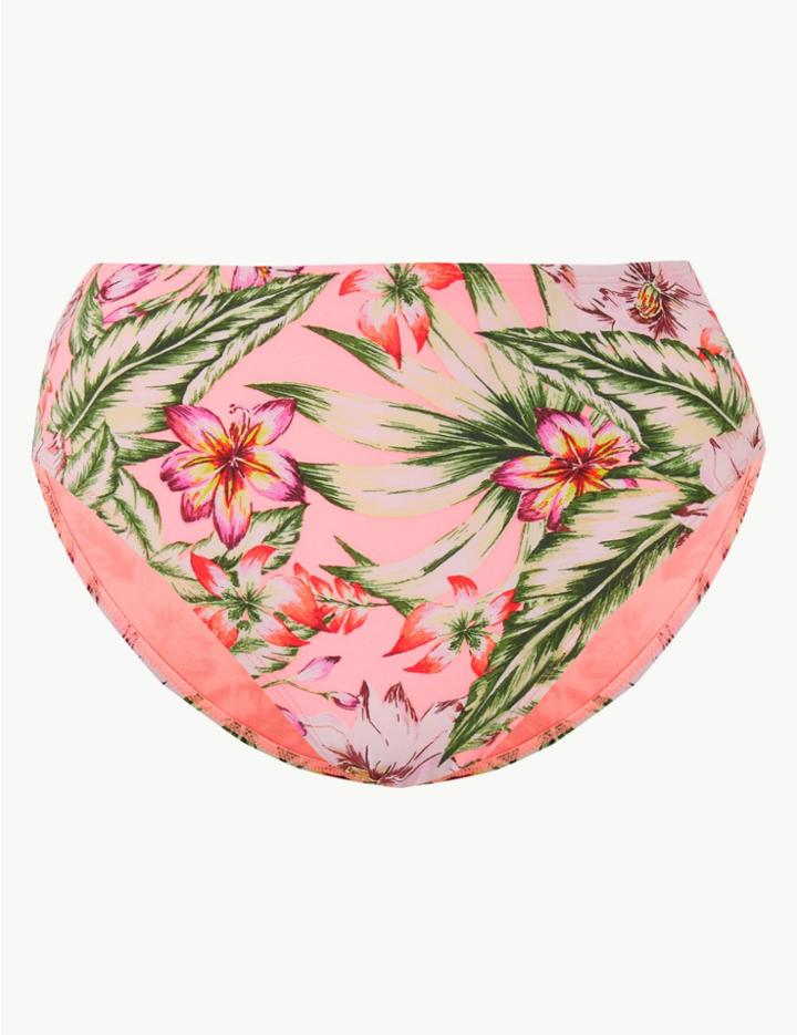 Marks & Spencer Floral Print High Waisted Bikini Bottoms Coral Mix