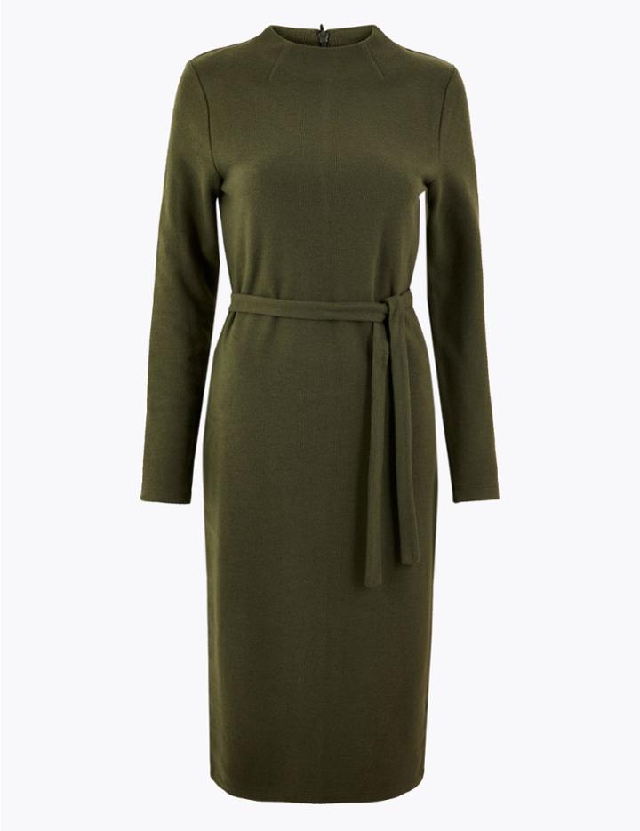 Marks & Spencer Belted Shift Midi Dress Fern Green