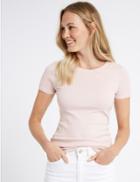 Marks & Spencer Pure Cotton Rib Crew Neck T-shirt Soft Pink