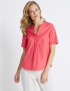 Marks & Spencer Pure Cotton Notch Neck Half Sleeve Tunic Hot Pink