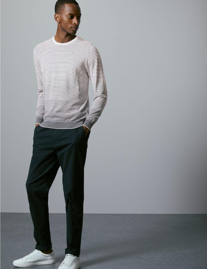 Marks & Spencer Supima&reg; Cotton Striped Slim Fit Jumper Ecru Mix