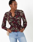 Marks & Spencer Leaf Print Waisted Blouse Black Mix