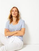 Marks & Spencer Pure Cotton Scoop Neck Straight T-shirt Pale Blue