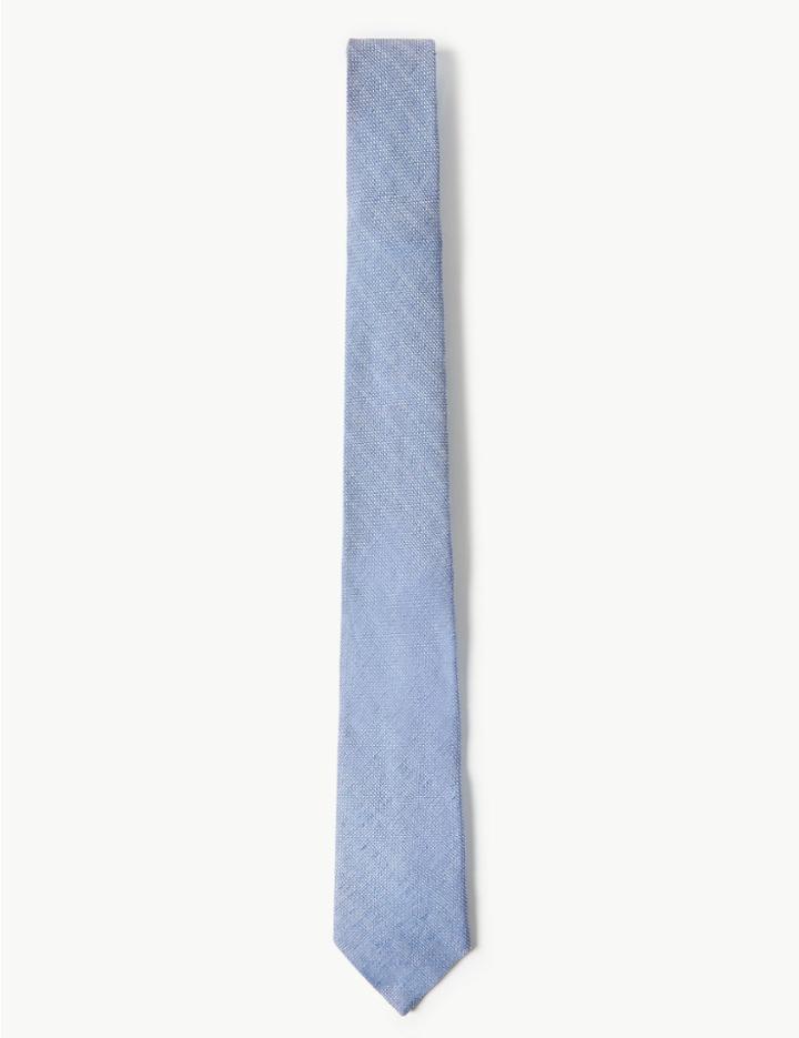 Marks & Spencer Striped Tie With Silk Navy Mix