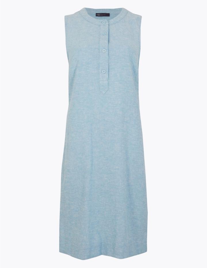 Marks & Spencer Linen Rich Knee Length Shift Dress Chambray