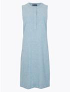 Marks & Spencer Linen Rich Knee Length Shift Dress Chambray