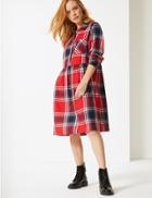 Marks & Spencer Petite Pure Cotton Checked Dress Red Mix