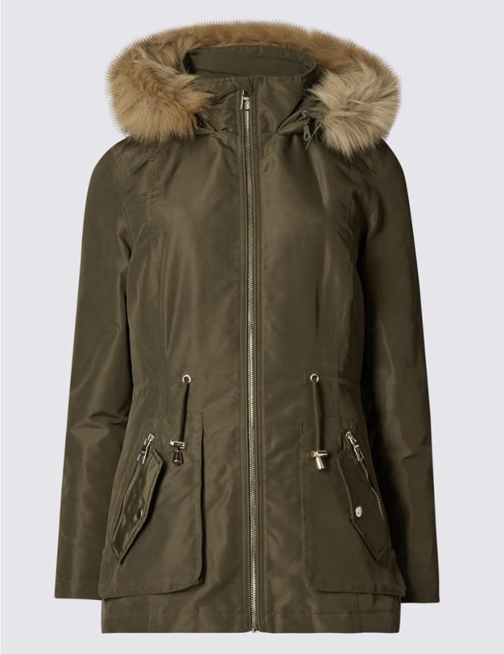 Marks & Spencer Petite Faux Fur Parka Khaki