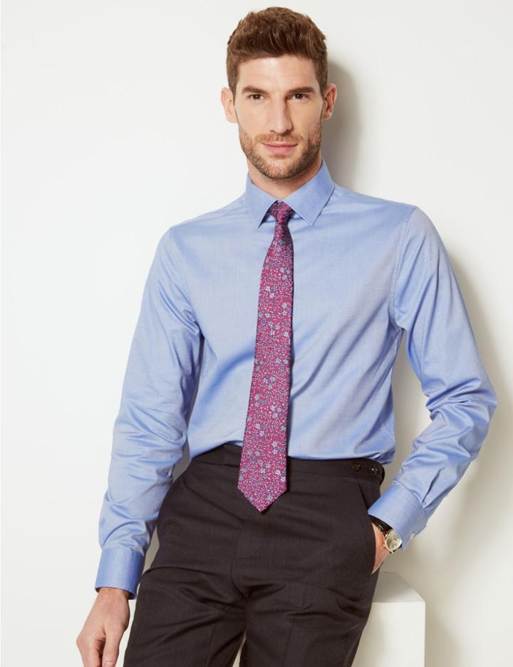Marks & Spencer Cotton Rich Slim Fit Oxford Shirt Blue