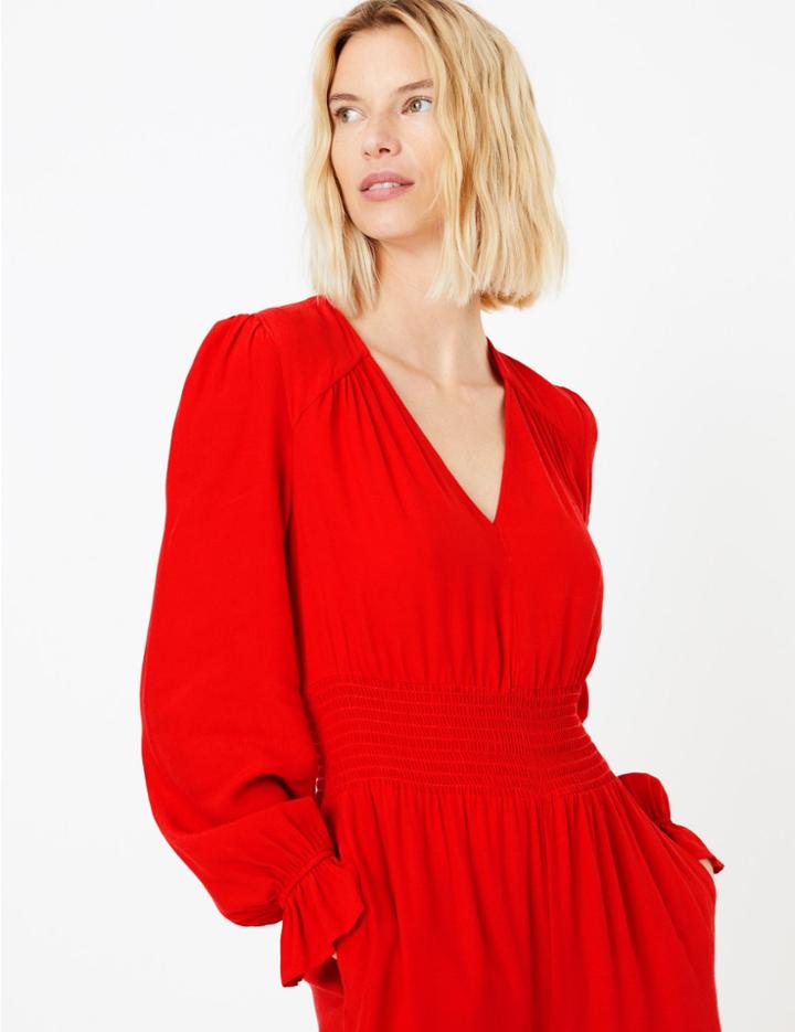 Marks & Spencer Frill Detail Waisted Jumpsuit Red