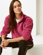Marks & Spencer Textured Borg Zip-up Hooded Sweatshirt Raspberry