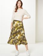 Marks & Spencer Animal Print Pleated Midi Skirt Yellow Mix