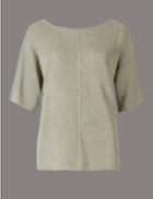 Marks & Spencer Metallic Round Neck Half Sleeve Jumper Gold Mix