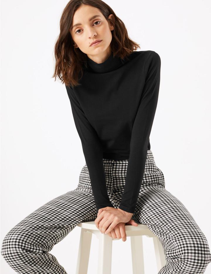 Marks & Spencer Cotton Rich Fitted Top Black