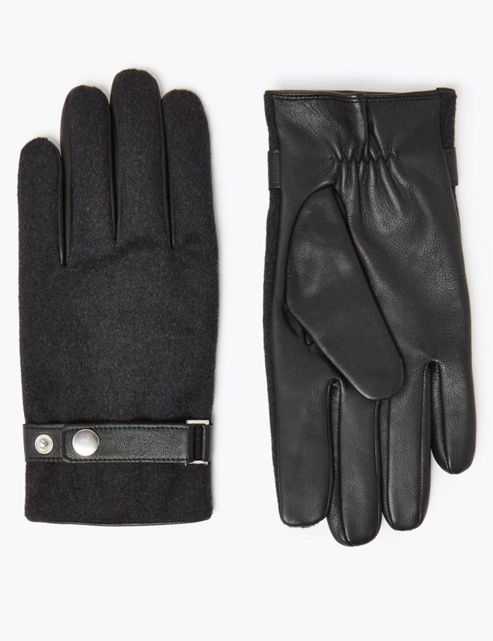 Marks & Spencer Leather & Fabric Gloves With Thermowarmth&trade; Grey