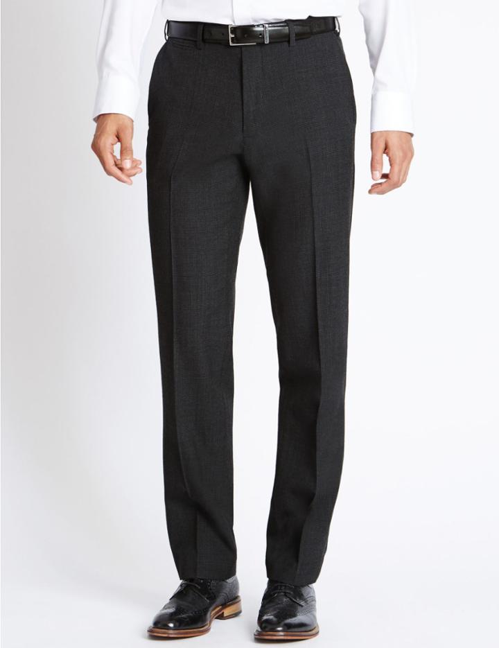 Marks & Spencer Wool Blend Supercrease&trade; Flat Front Trousers With Stormwear&trade; Charcoal