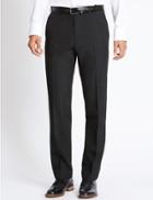 Marks & Spencer Wool Blend Supercrease&trade; Flat Front Trousers With Stormwear&trade; Charcoal