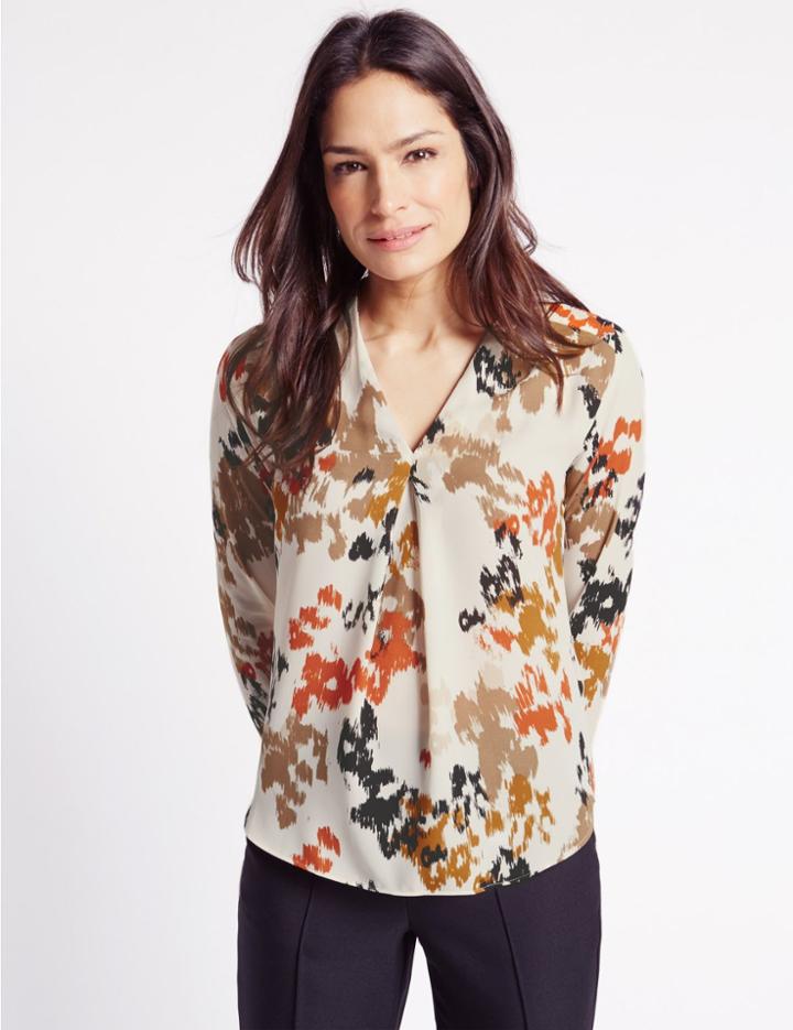 Marks & Spencer Printed V-neck Long Sleeve Shell Top Multi