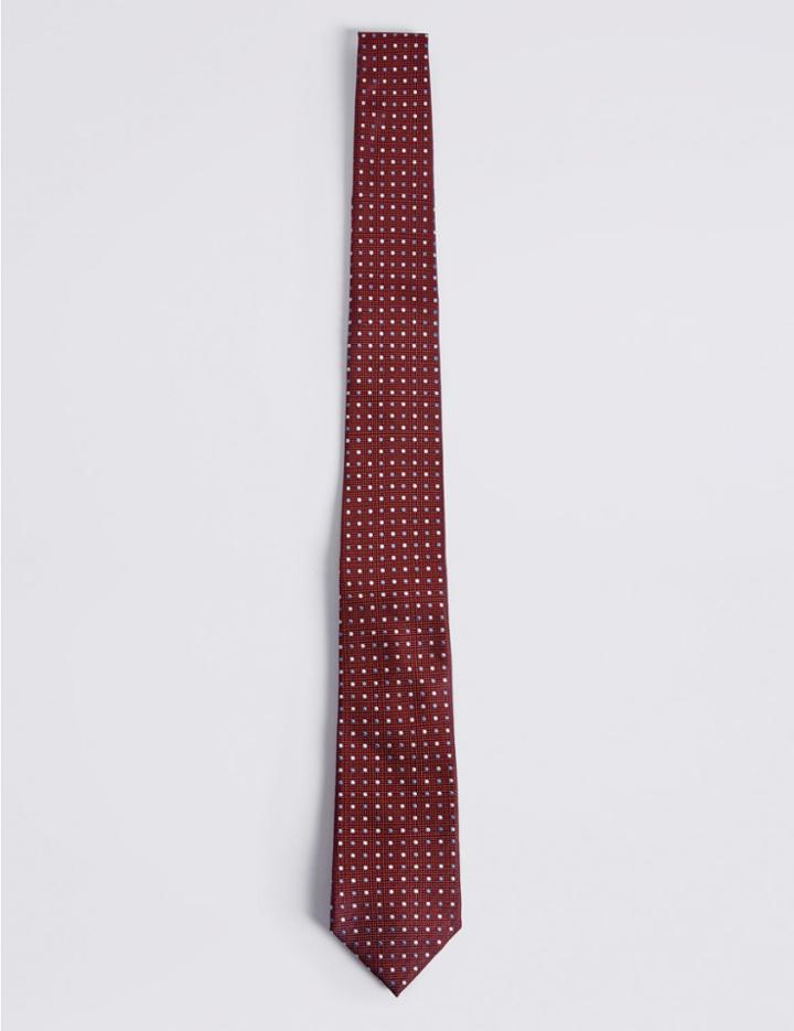 Marks & Spencer Pure Silk Spotted Tie Red