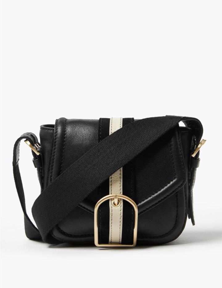 Marks & Spencer Leather Mini Saddle Bag Black Mix