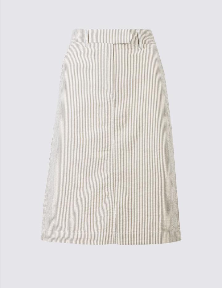 Marks & Spencer Pure Cotton Striped Pencil Skirt Neutral