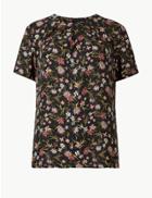 Marks & Spencer Floral Print Short Sleeve Shell Top Black Mix