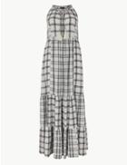 Marks & Spencer Cotton Blend Checked Maxi Relaxed Dress Ivory Mix