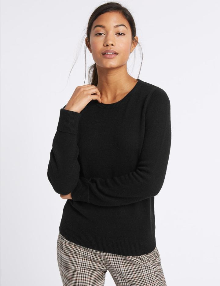 Marks & Spencer Lambswool Rich Round Neck Jumper Black