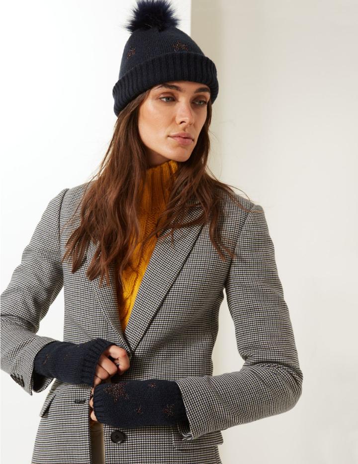 Marks & Spencer Star Print Hat With Gloves Set Navy Mix