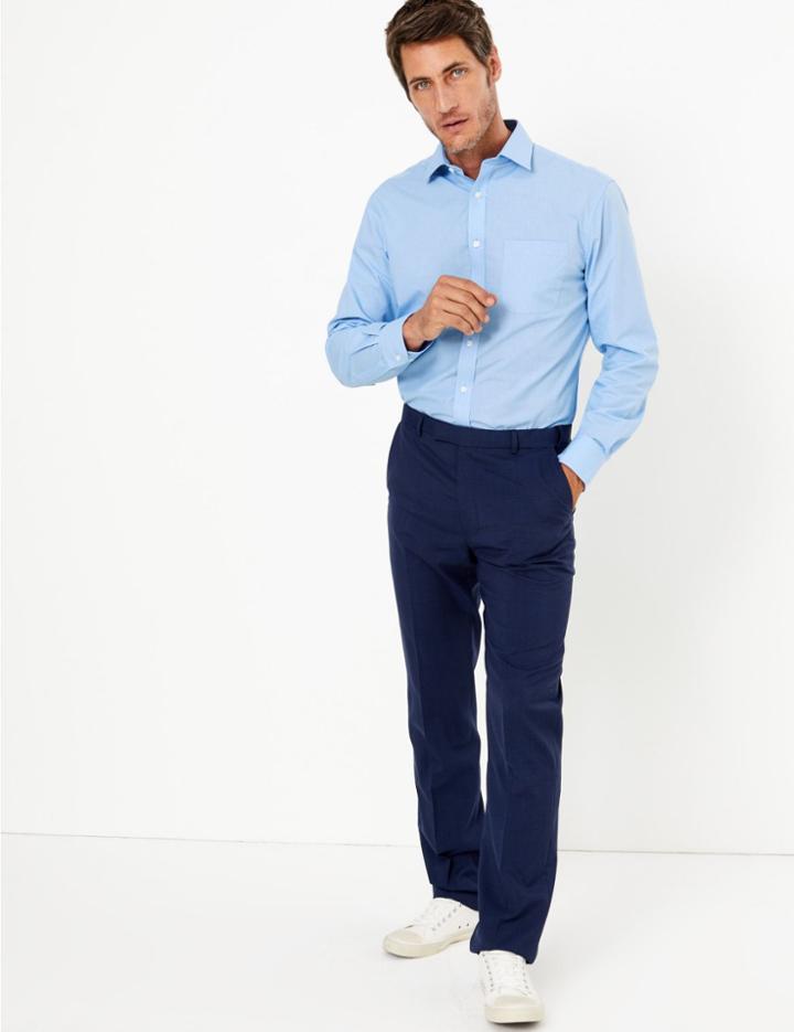 Marks & Spencer 3 Pack Regular Fit Easy Iron Shirts Blue Mix