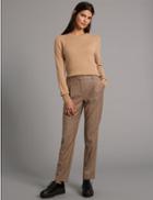 Marks & Spencer Wool Blend Checked Tapered Leg Trousers Camel Mix