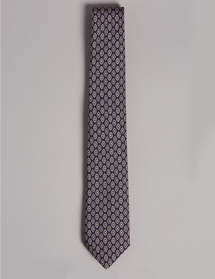Marks & Spencer Pure Silk Geometric Print Tie Dusky Rose