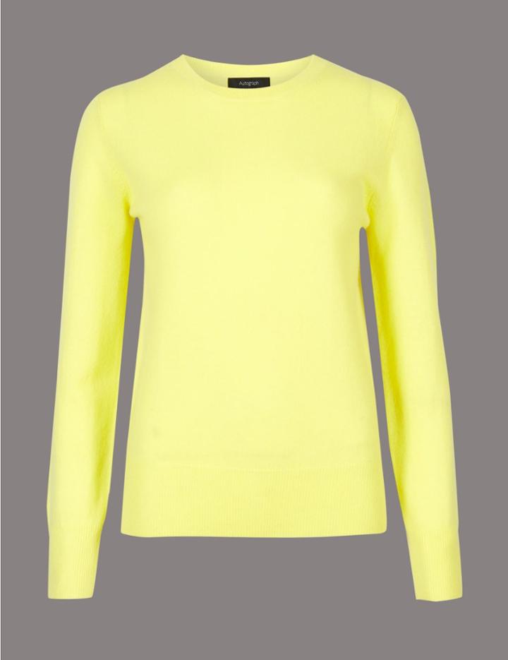 Marks & Spencer Pure Cashmere Ribbed Round Neck Jumper Mimosa