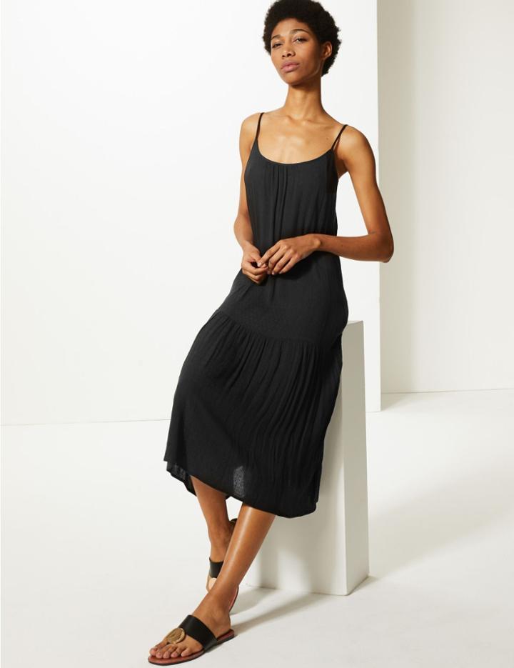 Marks & Spencer Crinkle Slip Midi Dress Rust