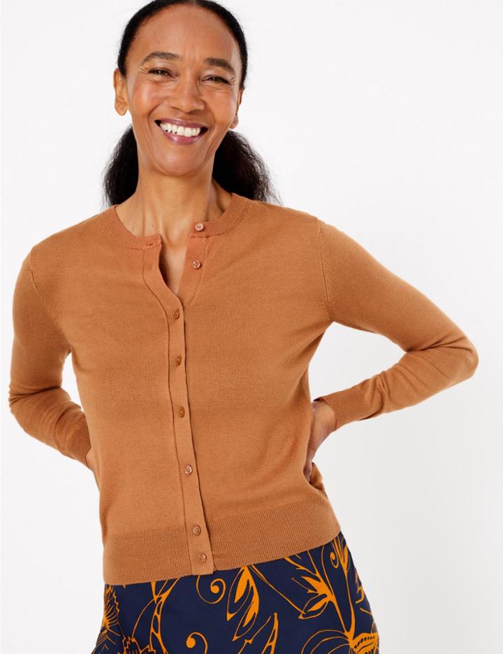 Marks & Spencer Crew Neck Cardigan Tan
