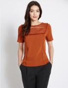 Marks & Spencer Lace Short Sleeve Jersey Top Burnished Copper