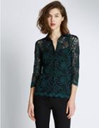 Marks & Spencer 3/4 Sleeve Floral Lace Shirt With Camisole Teal Mix