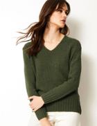 Marks & Spencer Textured V-neck Jumper Hunter Green