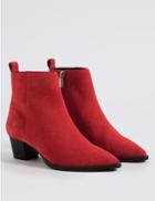 Marks & Spencer Leather Block Heel Side Zip Ankle Boots Red
